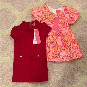 Lilly Pulitzer Vibrant Red Dress (XS 2-3) and Orange/Pink Dress (Size 2) NWT